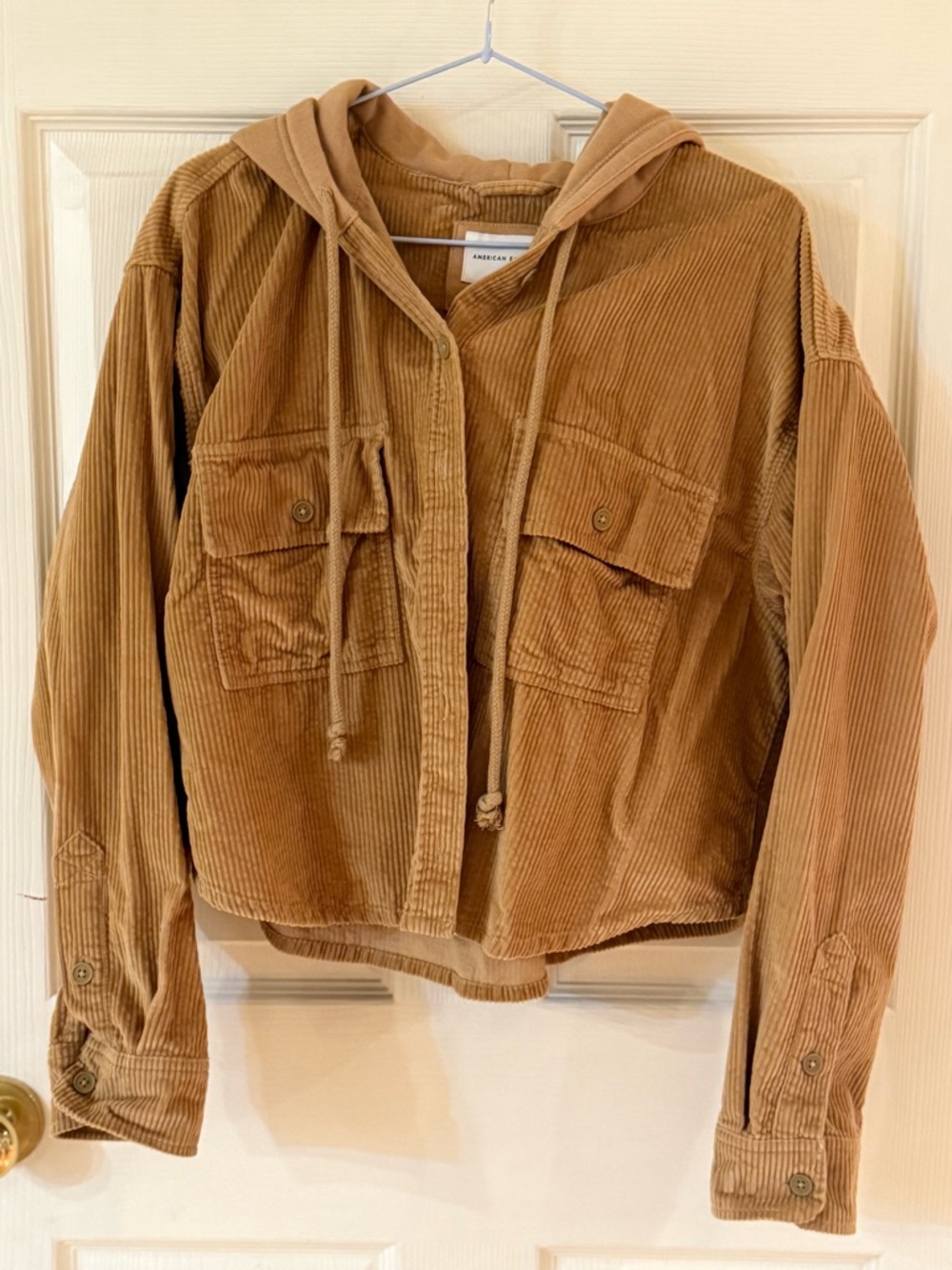 NWOT American Eagle Corduroy Hooded Shacket in Camel Tan